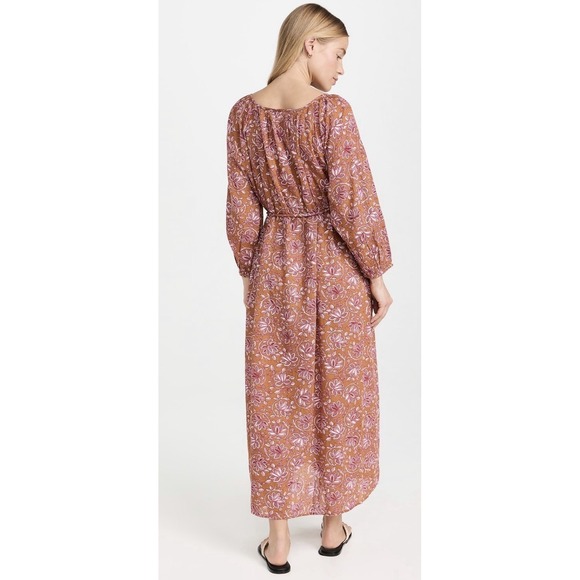 THE GREAT Medium Shoreline Coverup Floral Tan Tie-Waist Cottagecore MIDI Dress - Picture 3 of 16